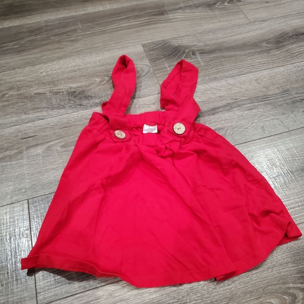 Baby Suspenders Skirt Size 18-24M Red with Button Straps